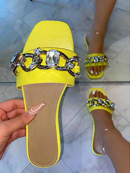 New Arrival Square Toe Sequined Slide Slippers