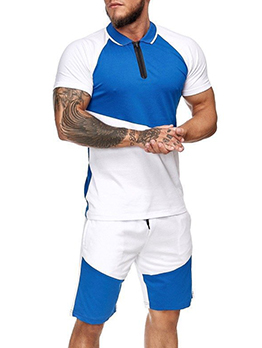 Sporty Contrast Color Zipper Workout Clothes