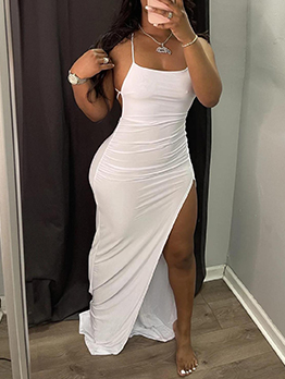 Sexy Pure Backless Lace Up Maxi Dress 