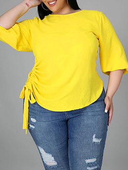 Leisure Solid Plus Size Half Sleeve T-Shirt For Women