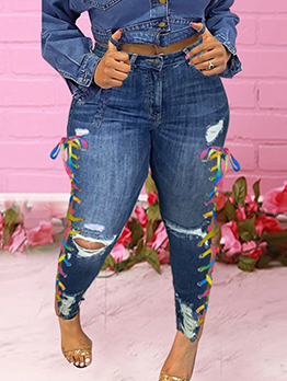Fashion Casual Hollow Out Plus Size Women Jeans