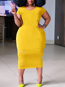 Casual Stylish Solid Holes Plus Size Bodycon Dress