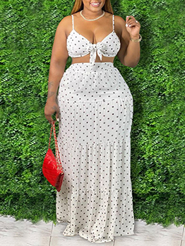 New Dot Plus Size Two Piece Skirt Sets 