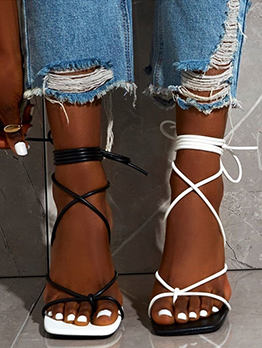 New Lace Up Square Toe Heel Sandal