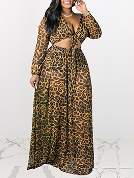Plus Leopard Animal Printed Two Piece Skirt Sets