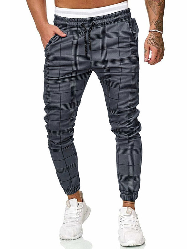 Wholesale New Plaid Drawstring Long Pants Men BHO061619GA | Wholesale7