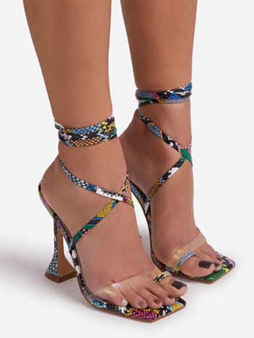 Sexy Lace Up Snake Print Ladies Sandal