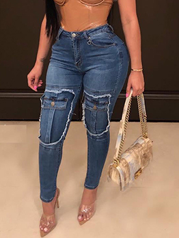 New Fashion Fake Pocket Fitted Women Jeans