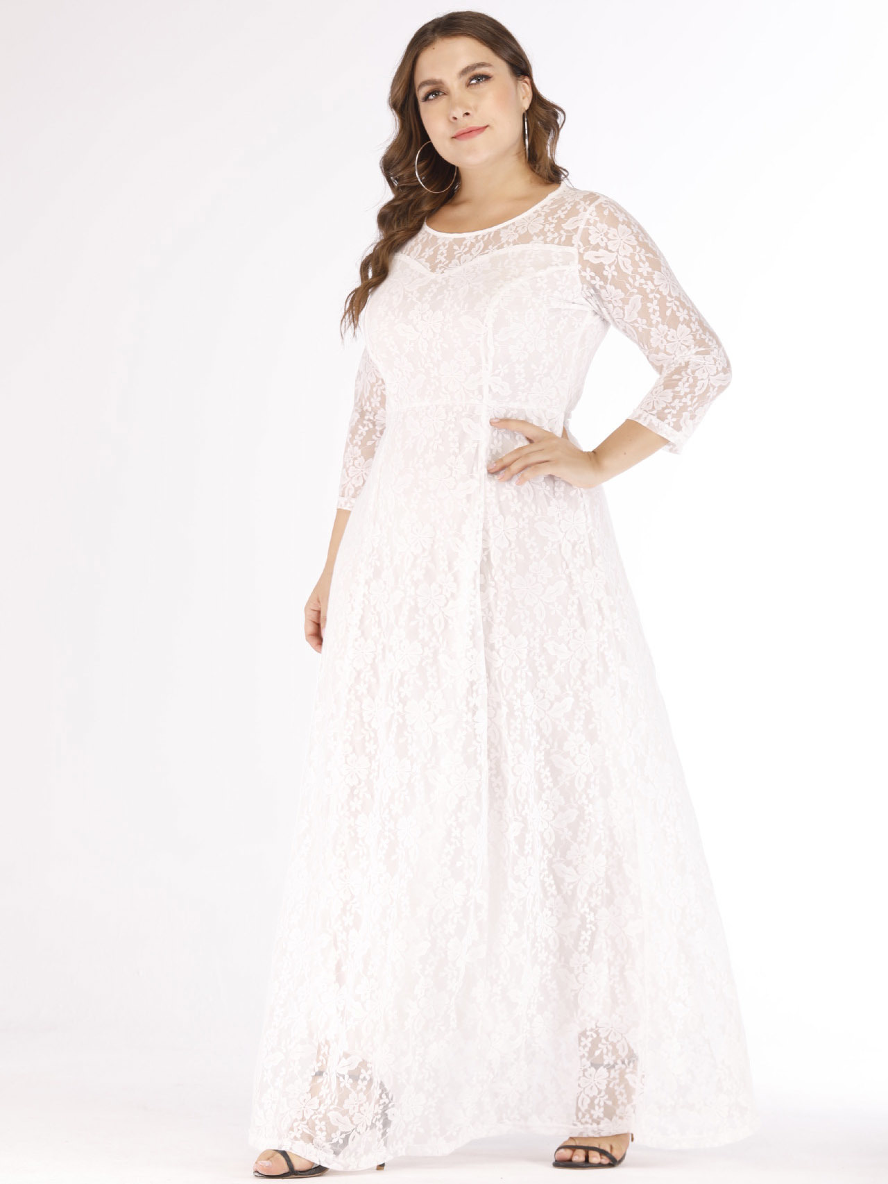 Wholesale Lace Embroidery Patchwork Plus Size Evening Maxi Dress ...