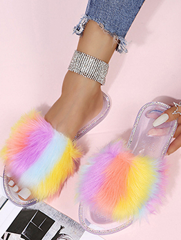 New Contrast Color Fluffy House Slippers