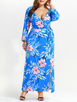 Women Summer Vacation V Neck Printed Maxi Dress