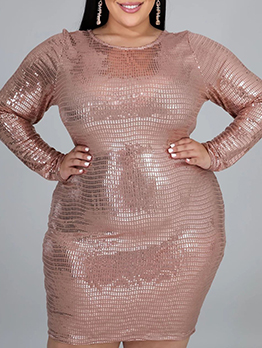 Sexy Long Sleeve Sequined Plus Size Dress 