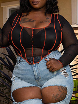 Sexy Fitted Contrast Color Plus Size T-Shirt Women