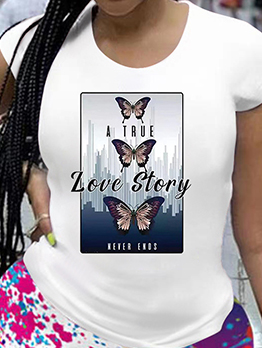 Casual Butterfly Printed Plus Size T-Shirt For Women