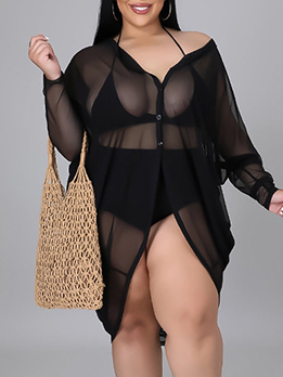 Sexy Black Plus Size Transparent Blouse 