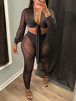 Sexy See Through 2 Piece Long Pant Sets