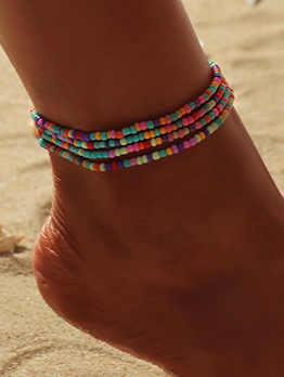 Simple Weave Contrast Color Beading Beach Anklet