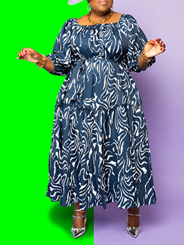 Printed Baggy Plus Size Long Sleeve Maxi Dresses