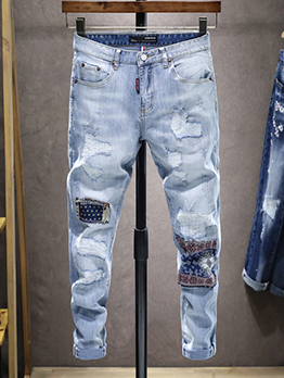 Fashion Patchwork Cloth Fitted Mid Waist Denim Jeans