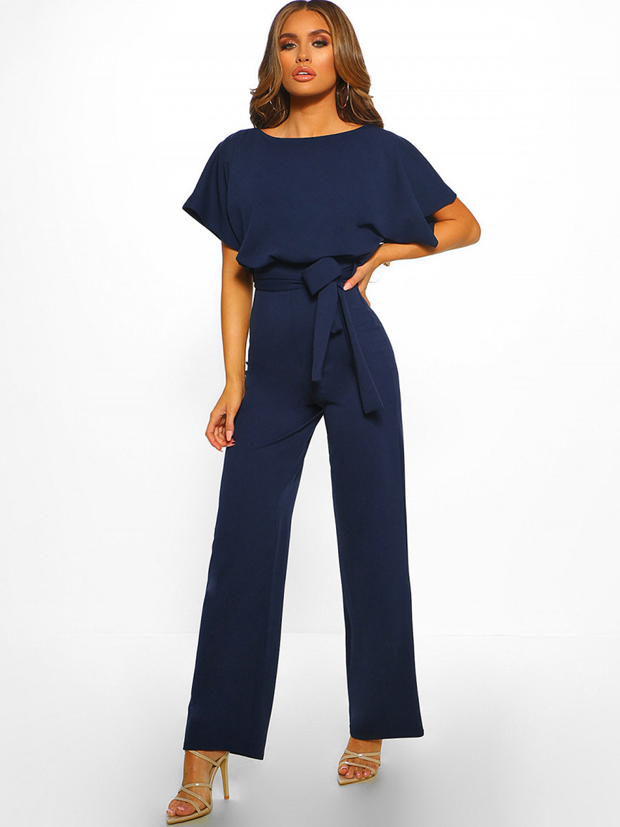 Wholesale Fashion Solid Business Women Short Sleeve Jumpsuit QZO072041 ...