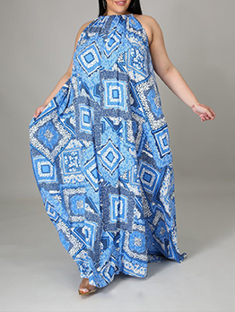 Vacation Printed Casual Plus Size Sleeveless Maxi Dress