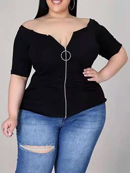 Sexy V Neck Fitted Black Versatile Plus Size Top