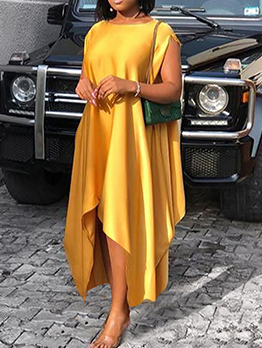 Cozy Loose Yellow Solid Plus Size Maxi Dress