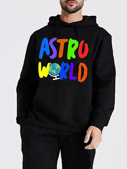 Letter Contrast Color Exercise Mens Hoodie 