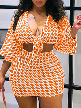 Sexy Houndstooth Two Piece Skirt Sets 