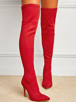 Eye-Catching Pure Red Over The Knee Boots  