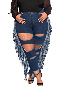 Hollow Out Tassel Street Fashion Plus Size Jeans