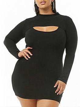 Hollow Out Solid Plus Size Bodycon Dresses Ladies