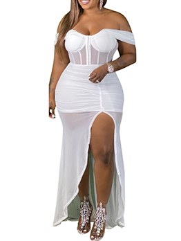 Off Shoulder White Plus Size Skinny Maxi Dresses