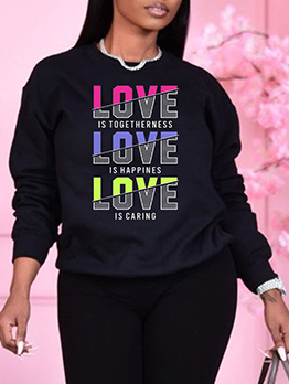 Love Colored Long Sleeve O Neck Sweatshirts
