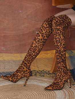 New Animal Print Heeled Long Boots 
