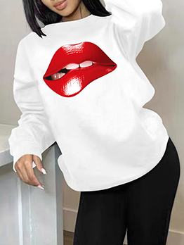 Casual Mouth Print Plus Size Pullover Sweatshirt