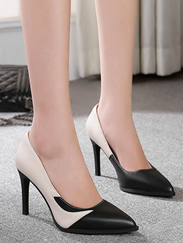 Fashion Pointed Toe Contrast Color Slip On Heels