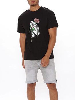 Summer Printed Crew Neck Cotton Loose Tee For Men