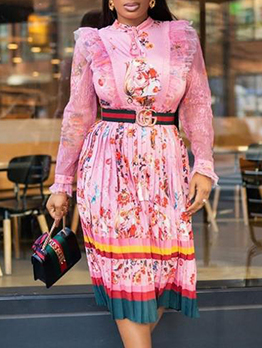 National Style Printed Plus Size Long Sleeve Dress