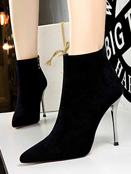 Classic Style Black Pointed Toe Heel Ankle Boots