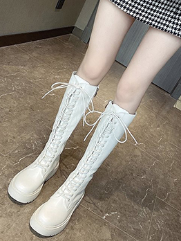 New Solid Lace Up Mid Calf Boots 