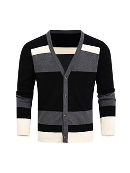 Fashion Contrast Color Knitted Casual Cardigan Sweater