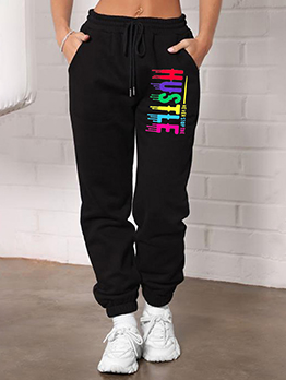 Casual Multicolored Letter Running Long Pants