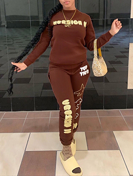 Casual Letter Printed Sweatshirt 2 Piece Pant Outfits