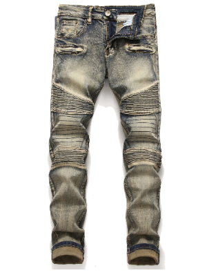  New Men's Retro Color Patchwork Straight Mid-Waist Jeans