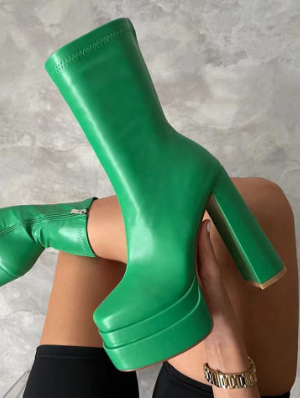 Pure Color Chunky Heels Platforms Boots