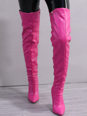 Solid Color Zipper Stiletto Knee-High Boots
