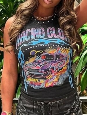 Flame Racer Printed Loose Vintage Tanks