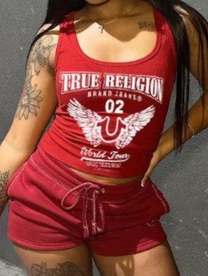 Letter Pattern Cropped Tanks Shorts Sets
