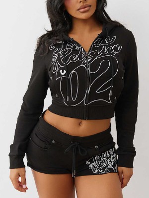 Letter Number Embroidery Hooded Short Sets
